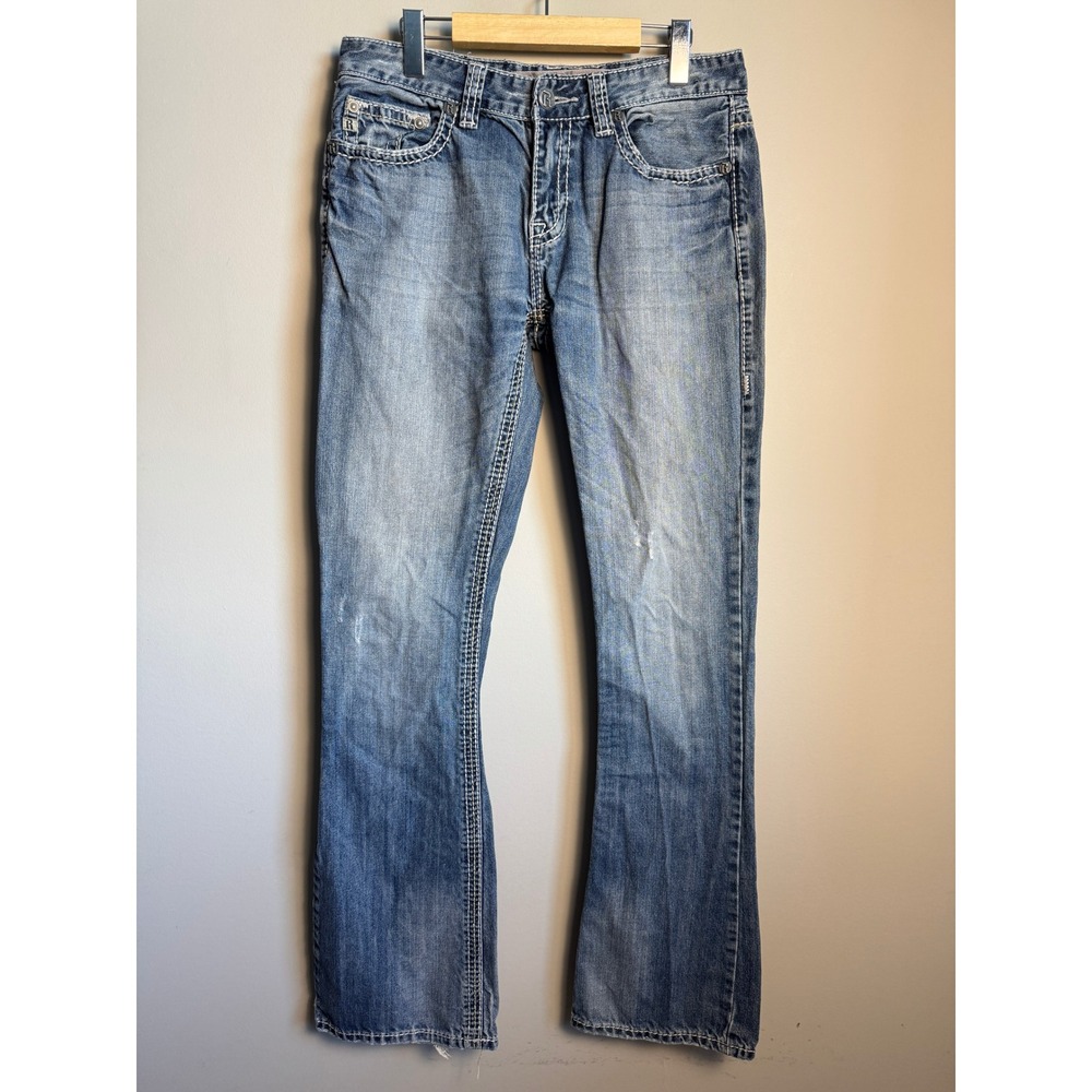 Rock & Roll Cowboy Mens Blue Bootcut Jeans 32XL Western Rodeo Thick Stitch Y2K